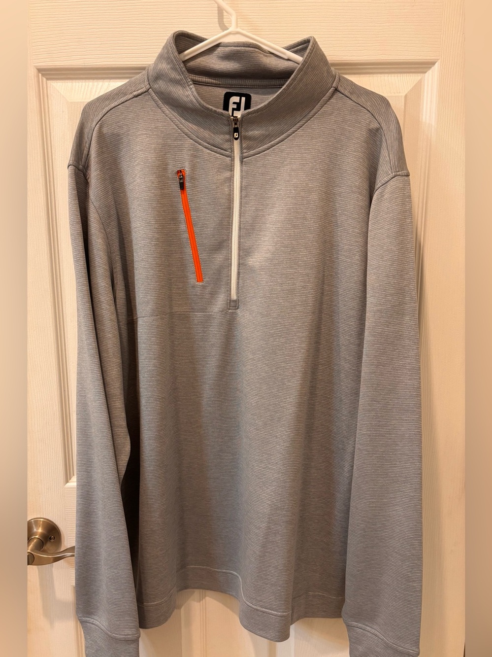 FootJoy Light Gray Quarter-Zip Pullover with Orange Zip Accent